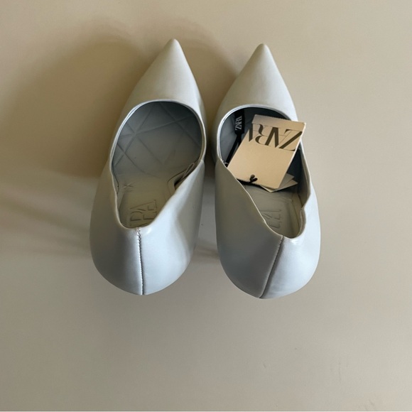 🩵 ZARA LEATHER HEELS POINTED TOE BLUE 🩵 - Picture 5 of 7